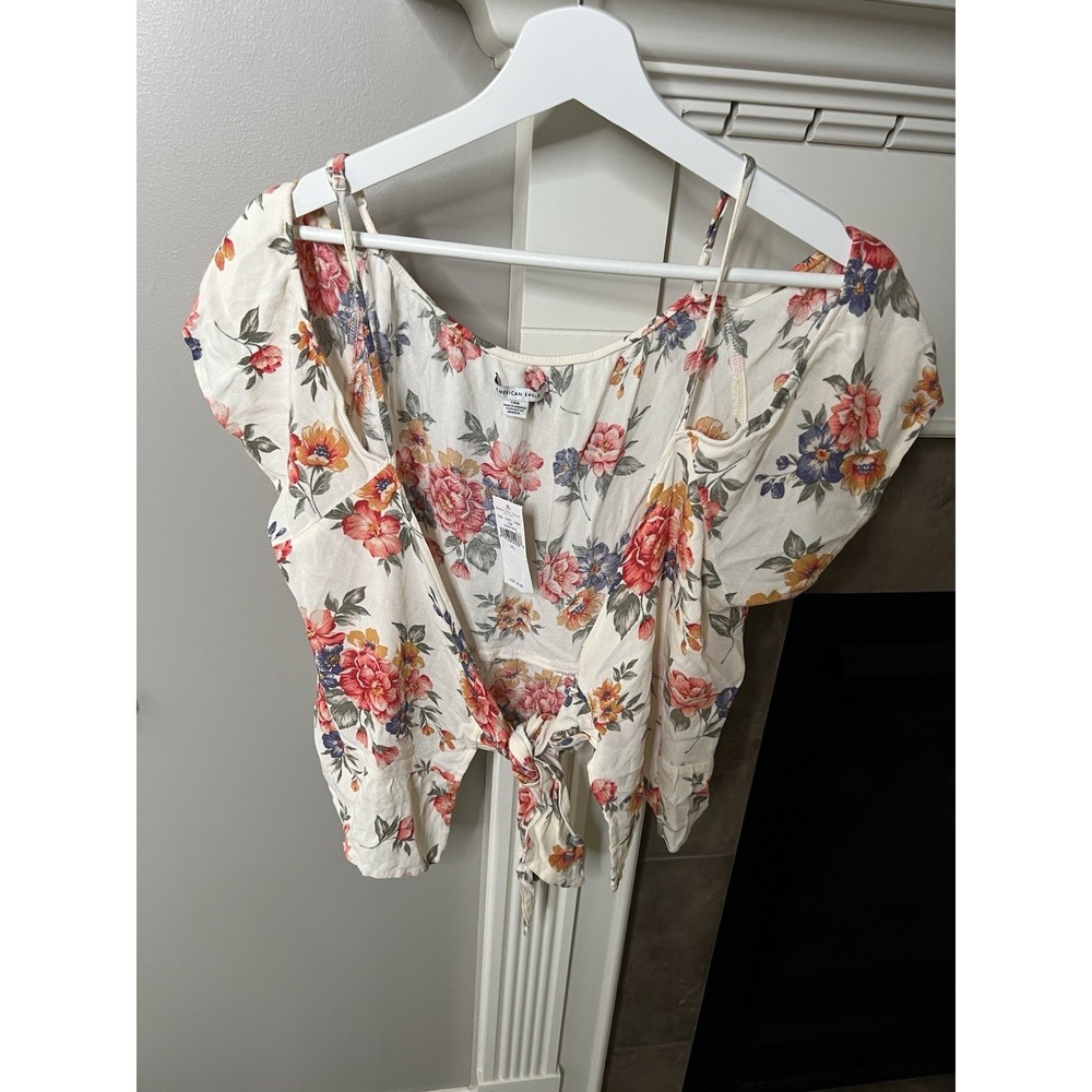 NWT American Eagle Floral Top Womens Tie Front Cold Shoulder Camisole Size L